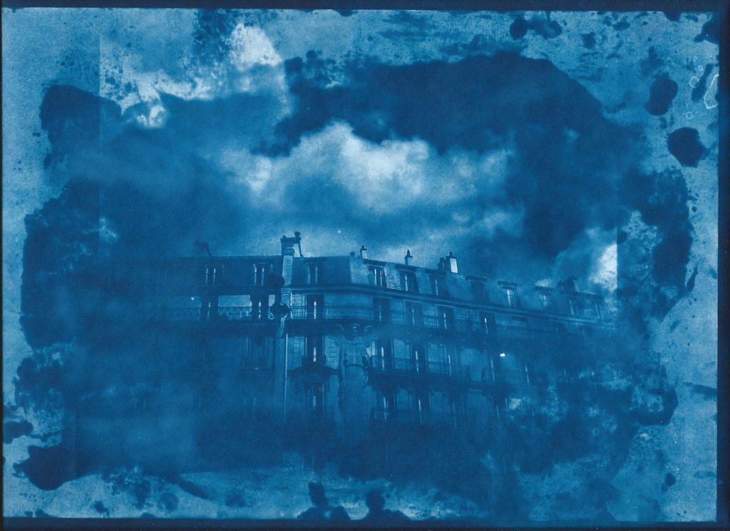L'Ange de Turbigo, Cyanotype d'après négatif papier, sur papier Sumi-e, 2020