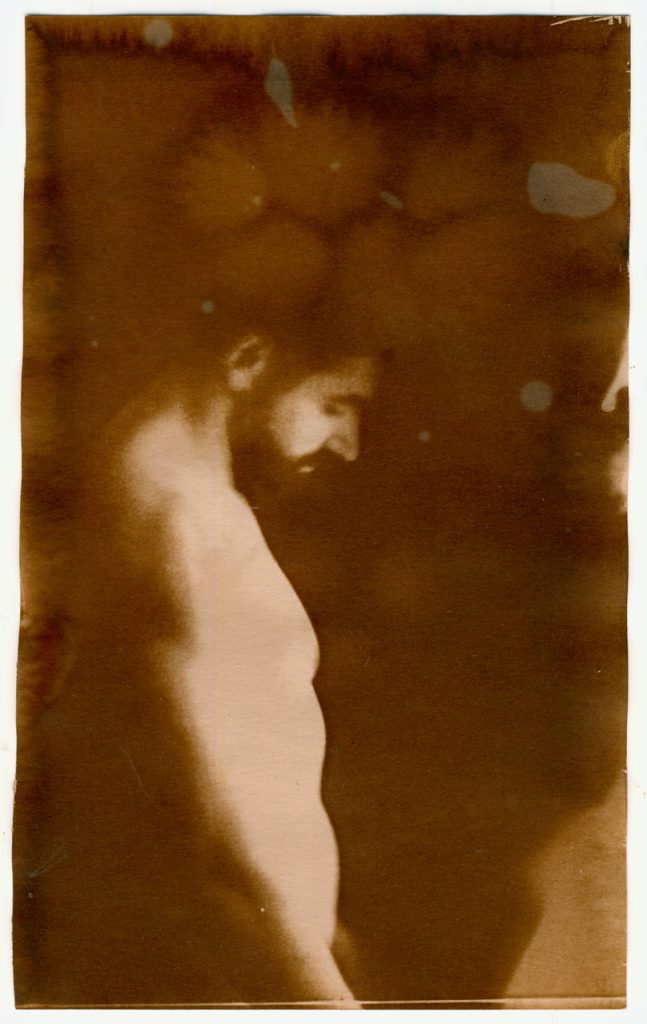 Nu masculin de profil, Cyanotype sur papier, virage au thé vert, 2018